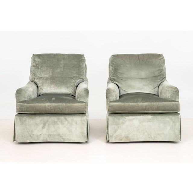 Contemporary Baker Gray Velvet Upholstered Chairs and Ottoman For Sale - Image 3 of 12
