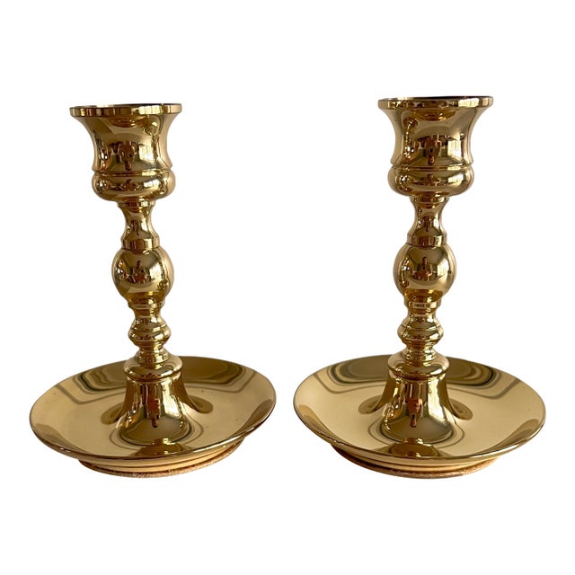 Vintage Baldwin Solid Brass Candlesticks, Pair, Usa, Late 20th Century For Sale