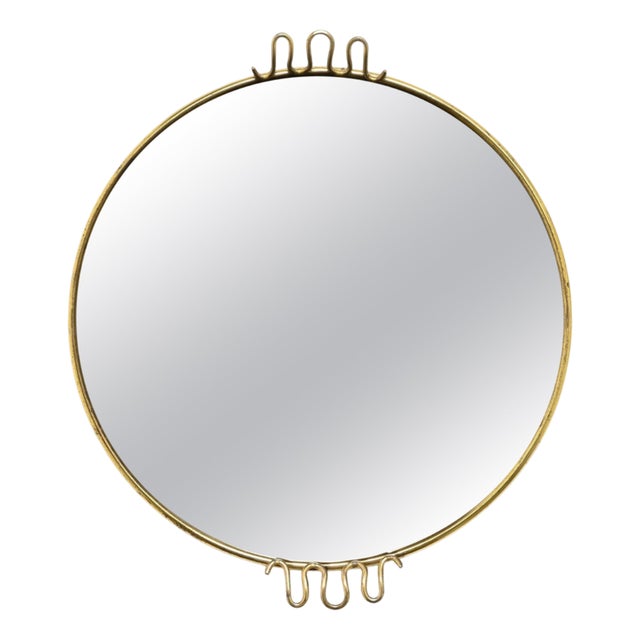 Italian Decorative Floral Mirror with Brass Frame in the style of Gio Ponti, Italy, 1950s For Sale