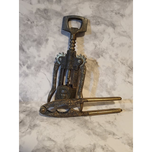 Mid-Century Modern Vintage Brass Wine Bottle Opener Nut Cracker For Sale - Image 3 of 12