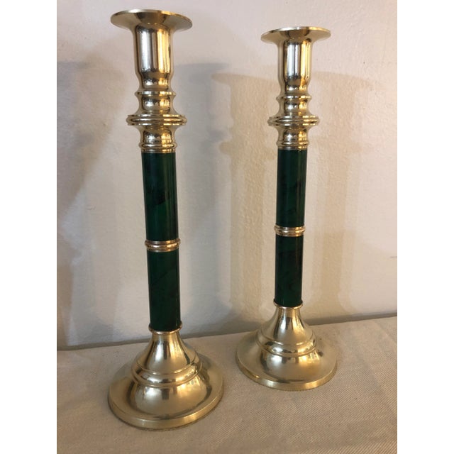 Who doesn’t love faux malachite? The vivid green against polished brass will add so much to any decor. These are treasures...