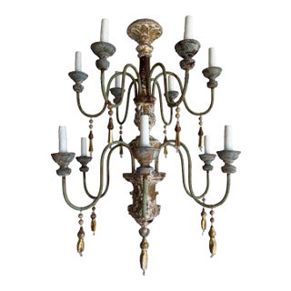 Grand Italian Painted and Giltwood Twelve-Light Chandelier For Sale
