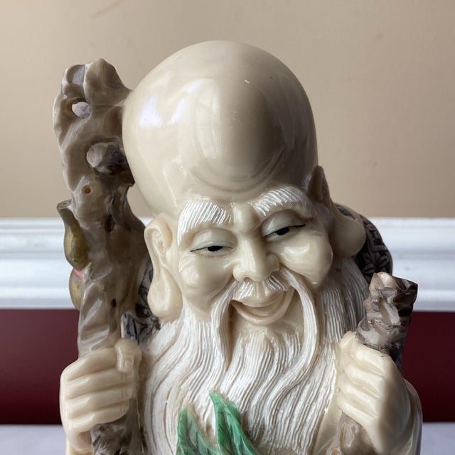 Vintage Chinese Large Resin God of Longevity (Shoulao) Statue For Sale - Image 4 of 11