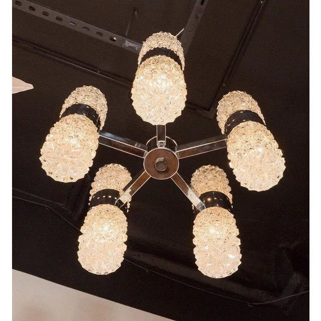Mid-Century Modernist Chandelier by Kinkeldey in Chrome and Textured Glass For Sale In New York - Image 6 of 9