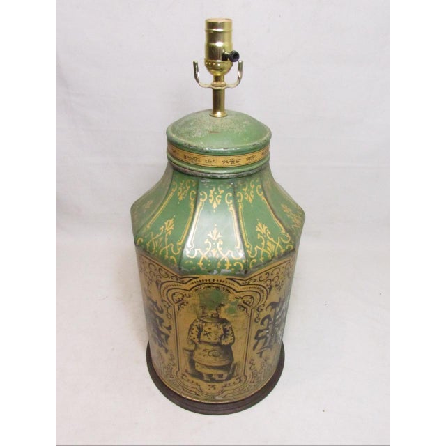 Late 19th Century Antique Tole Painted Tea Cannister Lamp For Sale - Image 5 of 16