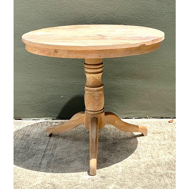 Tan Vintage Turned Wood Pedestal Side Table For Sale - Image 8 of 16