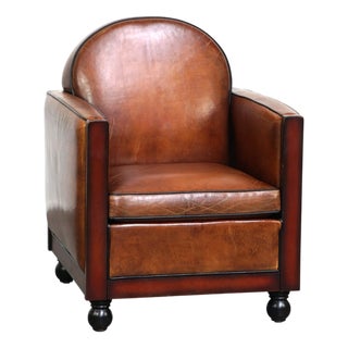 Art Deco Club Chair in Cognac-Colored Leather For Sale