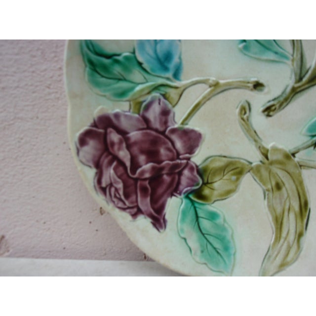 Orchies C.1900 French Majolica Flowers Plate Orchies For Sale - Image 4 of 7