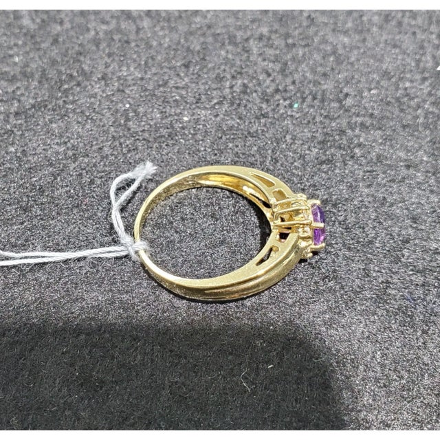 Amethyst Diamond Halo Ring 14k Yellow Gold, Size 5 For Sale - Image 4 of 4