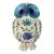 Mid-Century Modern Italian Attributed to Alvino Bagni Ceramic Owl Figurine With Blue Jewel Glass Eyes & Floral Crackle Glaze 10” White and Blue For Sale