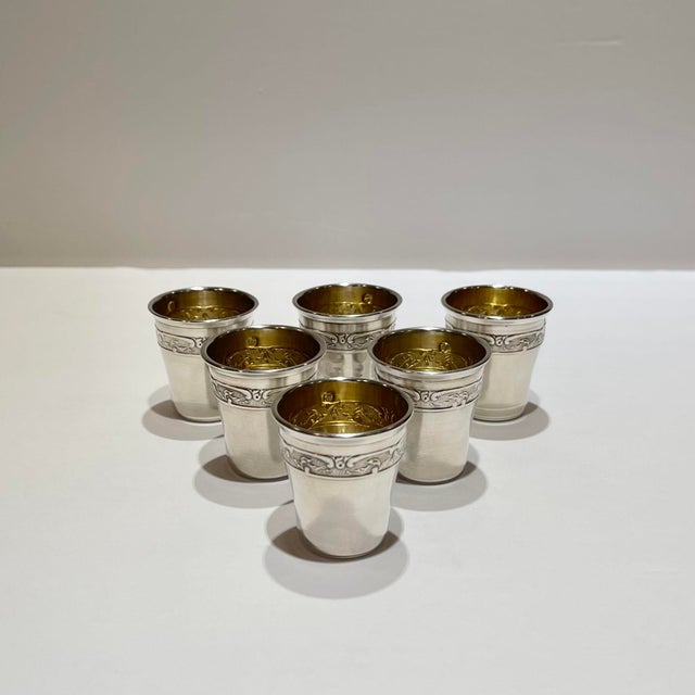 Early 20th Century French Sterling Silver and Vermeil Liqueur Cups- Set of 6 For Sale - Image 10 of 11