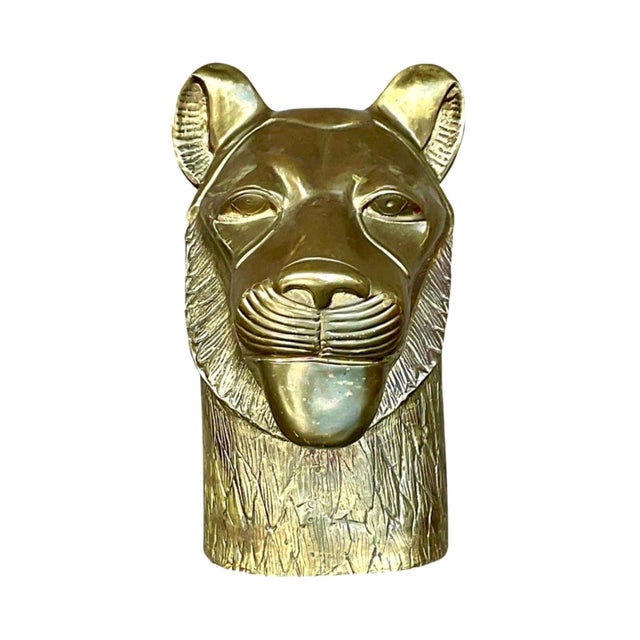 Brass Vintage Brass Tiger Head Sculpture For Sale - Image 8 of 14