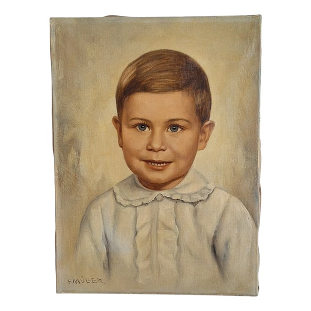 F. Müller, Portrait of a Boy, 1956, Oil on Canvas For Sale