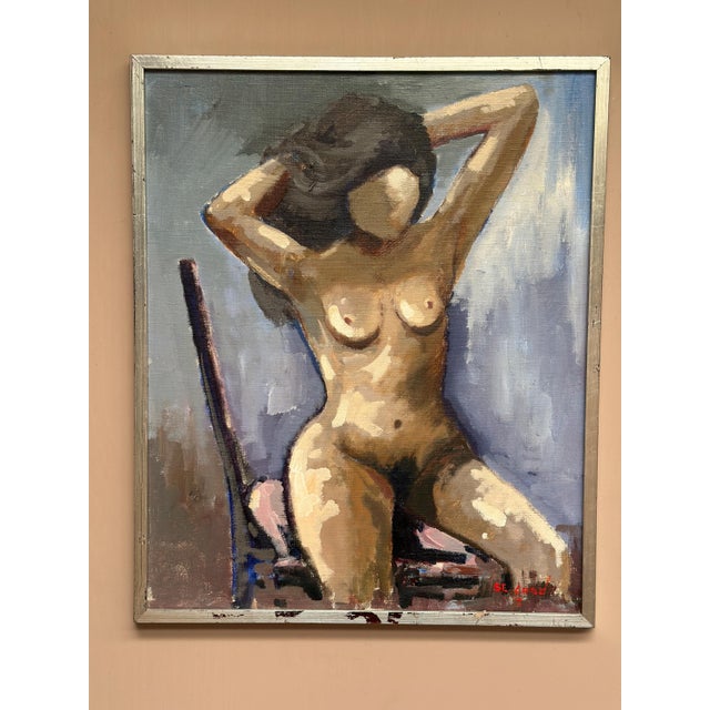 Original Swedish Oil on Canvas – “Model on Chair” by Sven Erik Lund (b. 1933, Arvika) – Signed – Vintage & Framed – 49 ×...