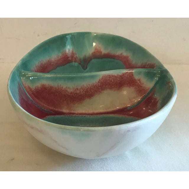 Mid 20th Century Vintage Signed Dryden Ceramic Drip Glaze Divided Dish For Sale - Image 5 of 8