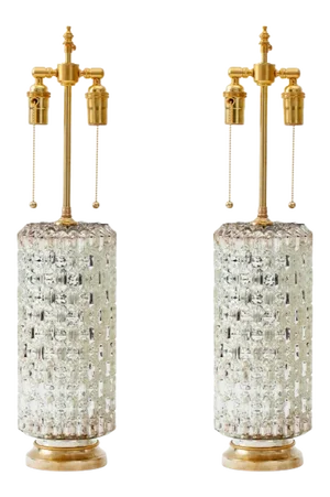 1960s Textured Mercury Glass Cylinder Lamps - A Pair