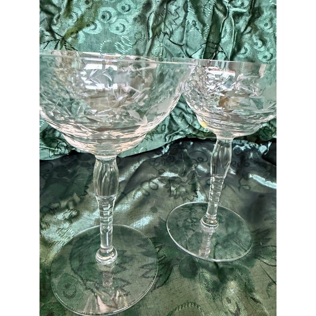 Elegant Stem Etched Crystal Glass 2pc