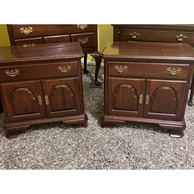 Brown 1980s Ethan Allen Georgian Court Nightstands, Lingerie Chest, Highboy Dresser and Desk For Sale - Image 8 of 8