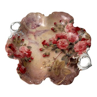 Limoges Vintage Platter Featuring a Floral and Angel Decoupage Style Design For Sale