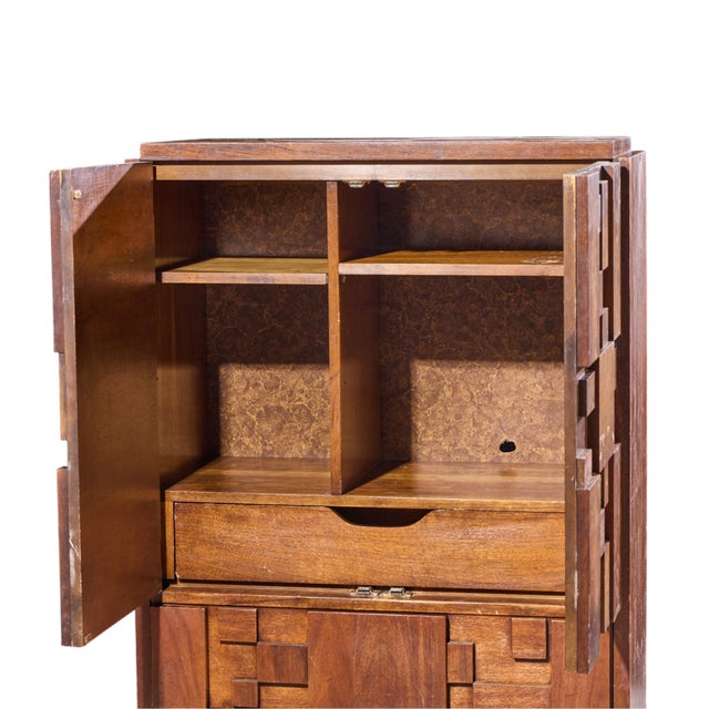 Lane Staccato Brutalist Mid Century Walnut Armoire Highboy Dresser For Sale In Chicago - Image 6 of 9