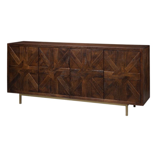 Modern Parquetry Sideboard with Brass Legs For Sale