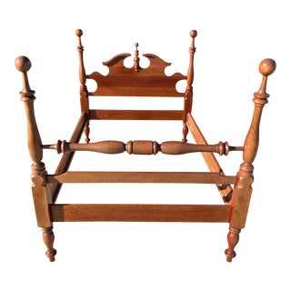 Mid 20th Century Vintage Mid Century Campbellsville Full Size Solid Cherry Cannonball Bed With Open Arch Headboard and Center Finial For Sale