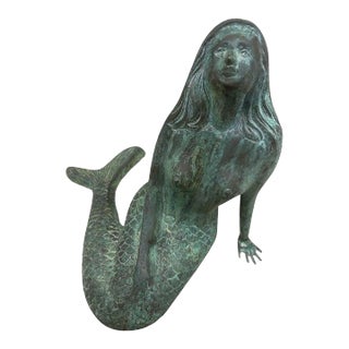 20thc Patinaed Bronze Mermaid Statue For Sale
