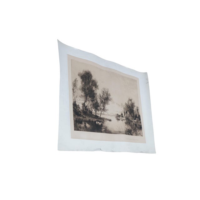 Victorian Antique Robert Crannel Minor Early Morning on the Susquehanna River Etching 36" For Sale - Image 3 of 11