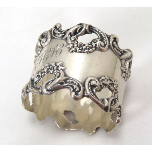 Fine Antique American Sterling Silver Rococo & Flowers Design Napkin Ring by R Blackinton & Co. For Sale - Image 4 of 13