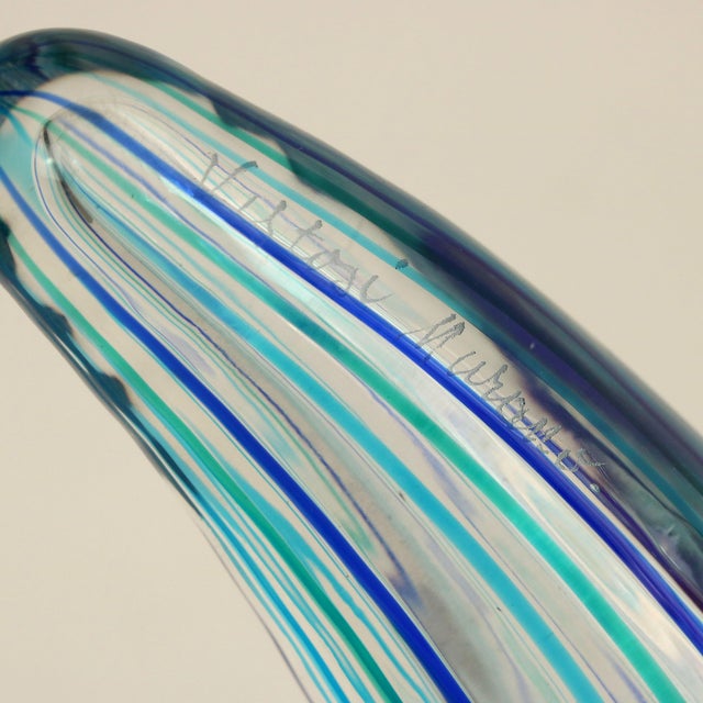 Cornucopia Vase in Murano Glass with Canes and Murrine and Brass Stand by Vistosi, 1970s For Sale - Image 4 of 6