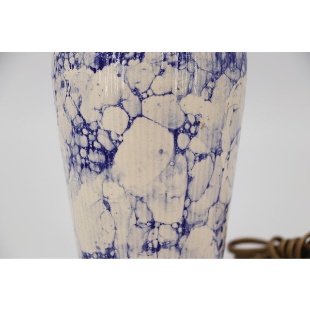 Blue Mid-Century Modern Blue and White Ceramic Table Lamp, Portuguese For Sale - Image 8 of 13