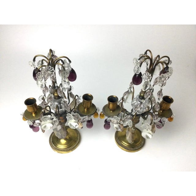 Pair of Girandoles candelabras with clear amethyst and amber crystals. Double candle light. Lots of crystals all intact....