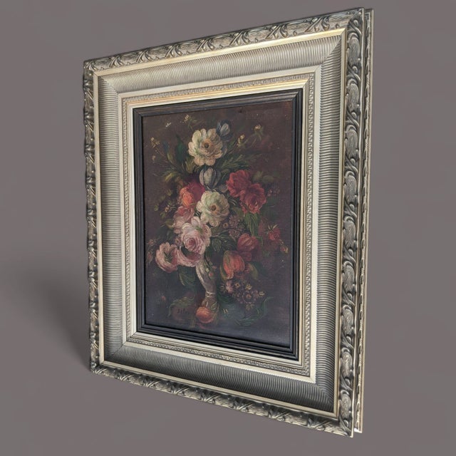 Antique Still Life Dark Academia Botanical Oil Painting Signed For Sale - Image 11 of 14