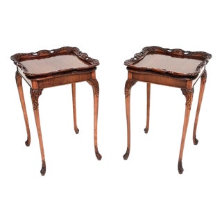 Antique Queen Anne Tray Top Side Tables, 1900s, Set of 2 For Sale
