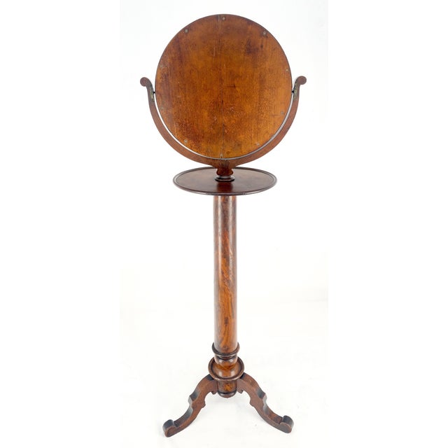 Wood Very Fine Single Pedestal Carved Tripod Base 62" Tall Shaving Mirror For Sale - Image 7 of 11