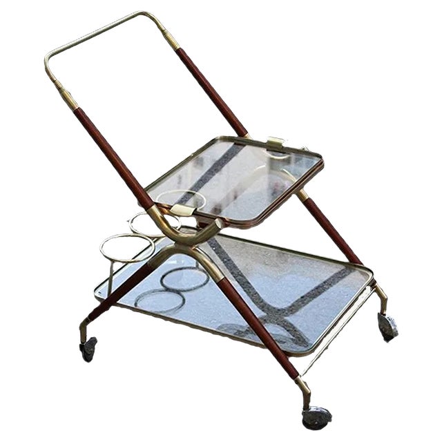 Wood & Brass Trolley, 1950s For Sale