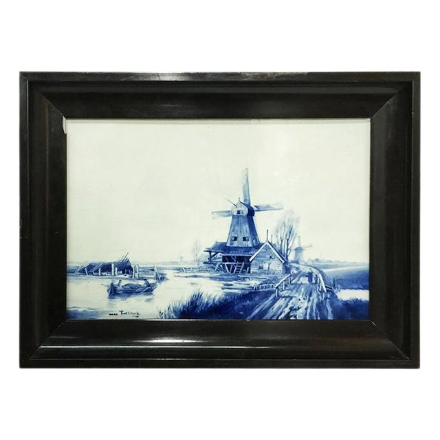 Dutch Delft Bottle Plaque Depicting Windmills in a Dutch Landscape from Porceleyne Fles, 1892 For Sale
