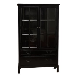 Bronson Mahogany Glass Door Bookcase Cabinet in Heritage Black Attributed to Pottery Barn For Sale