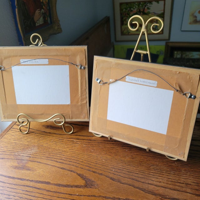 1980s Signed by A. Calabrese Framed & Matted Watercolors Small 5.5 X 4" Art Sz 9x11" Frame - a Pair For Sale - Image 12 of 17