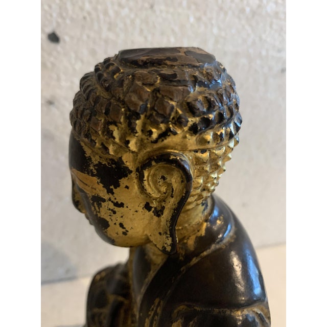 Solid Wood Buddha with Golden Patina, 20th Century For Sale - Image 3 of 10