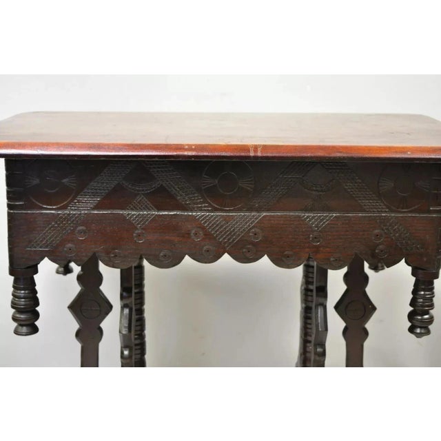 Wood Antique Eastlake Victorian Aesthetic Movement Carved Walnut 6 Leg Parlor Table For Sale - Image 7 of 12