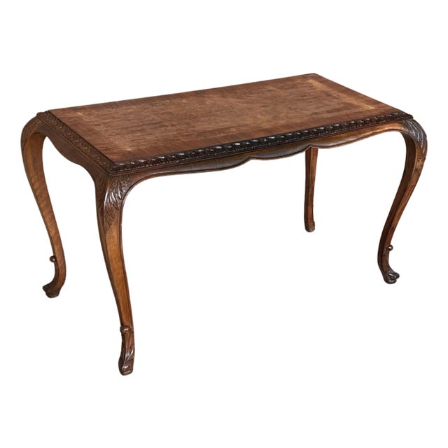 Mid 20th Century Burl Walnut Queen Anne Style Rectangular Coffee Table For Sale