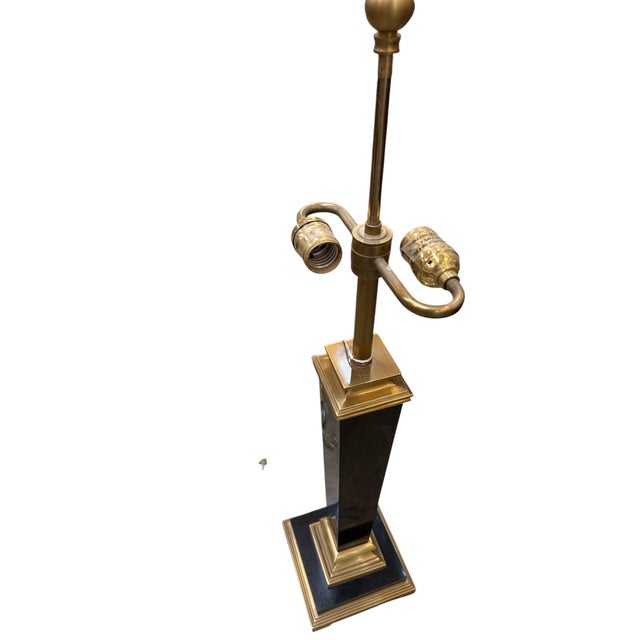 Art Nouveau Vintage Neoclassical Black Marble and Brass Table Lamp For Sale - Image 3 of 7