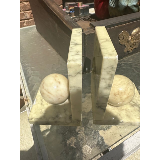 White 1970s Minimalist Marble Sphere Bookends - A Pair J2 For Sale - Image 8 of 8