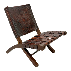 Angel Pazmiño "Butterfly" Folding Chair, Tooled Leather and Mahogany, 1960's