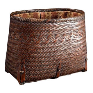 Early Japanese Hand Basket with Brocade Interior by Suzuki Gengensai For Sale