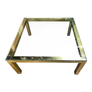 1990s Gold Square Coffee Table With Glass Top Pierre Cardin Style For Sale
