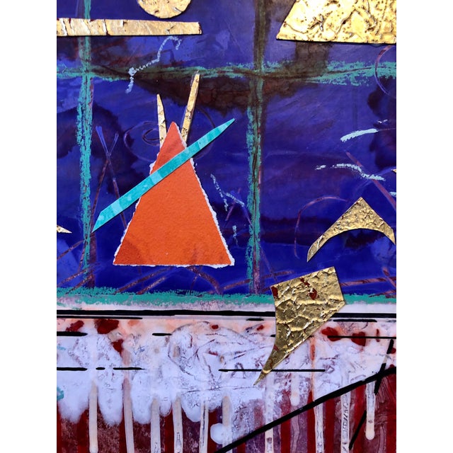 Abstract Sonja Kuhfahl, Acrylic Abstract Colorful Contemporary Gilt Collage Painting Gold Leaf Gilding, 1991 For Sale - Image 3 of 9