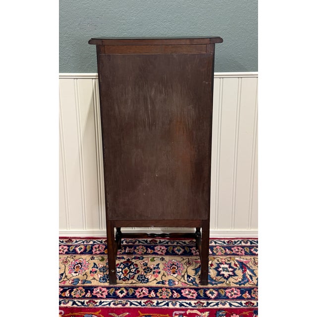 Antique English Arts & Crafts Oak Leaded Stained Glass Bookcase Cabinet c.1930s For Sale - Image 17 of 17