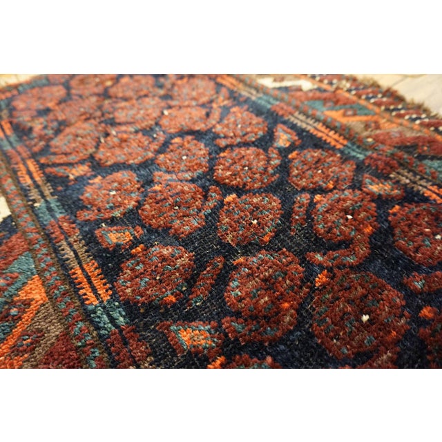 Wine 1900s Blue Navy Paisley Tribal Antique Persian Balouch Rug 1' 6''x 2' 6'' Handknotted Wool Carpet For Sale - Image 8 of 10
